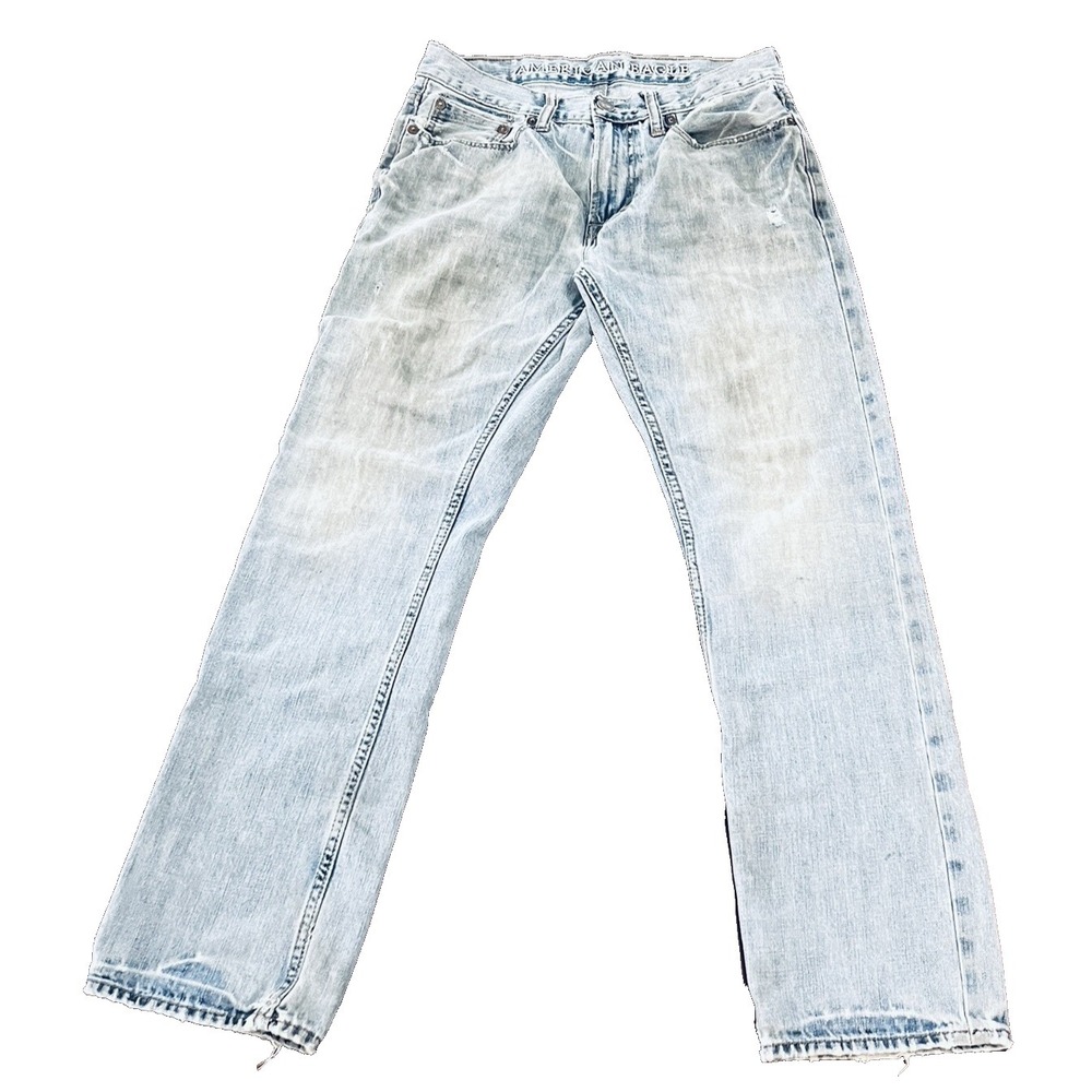 American Eagle Women's Slim Straight Jeans 29/30 Light Wash Distressed Low Rise